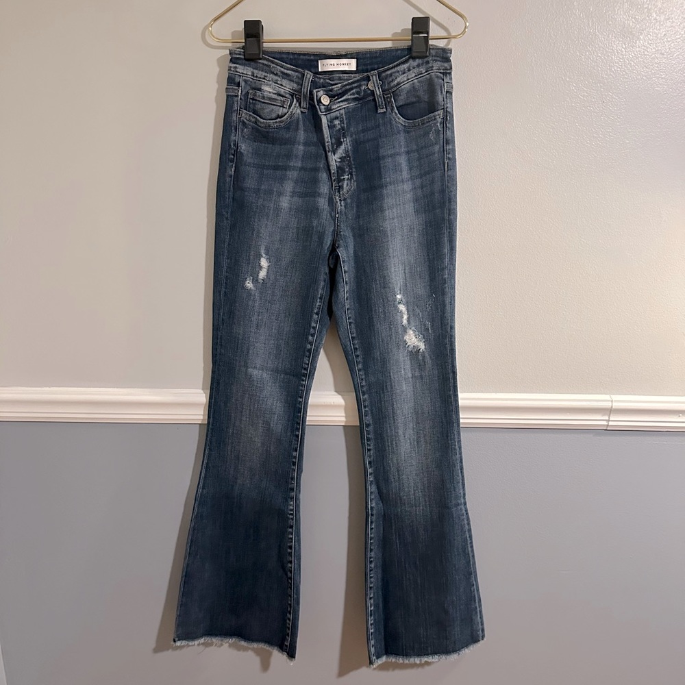 Flying Monkey Crossover Button Fly Flare Jeans Si… - image 1